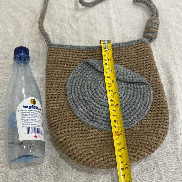 Handcrafted Brown and Blue Crochet Shoulder Bag - Picture 4 of 7